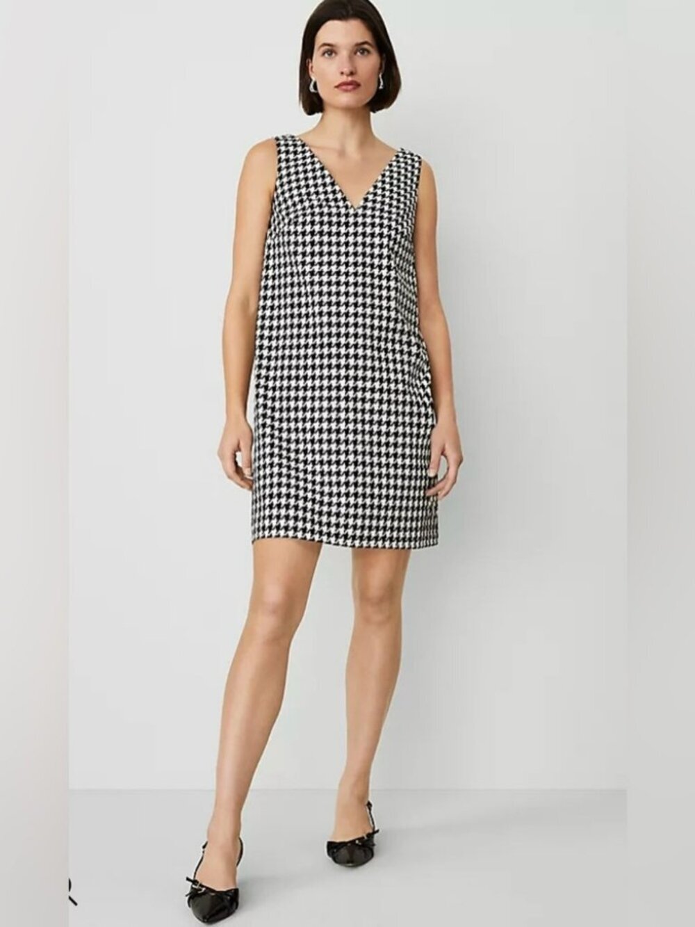 Mod Retro Preppy Heritage Ann Taylor Black White Houndstooth Mini Dress Sz 12P
